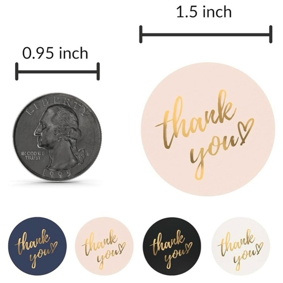 Thank You Sticker Labels 500 labels on roll 1.5”x1.5” Round Label White & Pink - Picture 3 of 5